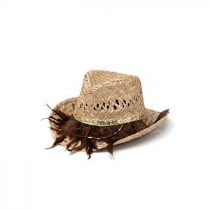 Straw hat gold and brown feathers - gianin
