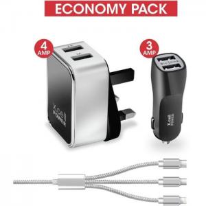 Xcell 3 in 1 3pc Charger Set White/Black - Xcell