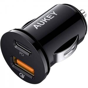 Aukey dual-port pd and usd car charger black - aukey