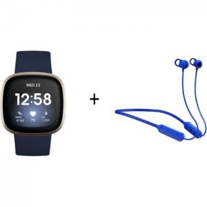 Fitbit fb511glnv versa 3 smartwatch midnight blue + skullcandy s2jpw-m101 jib+ wired headphone blue - fitbit