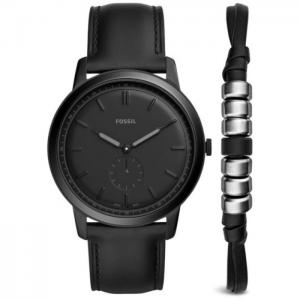 Fossil minimalist gift set black leather watch for men - fossil
