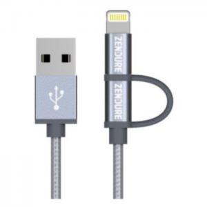 Zendure 2in1 micro usb cable 0.3m with lightning adapter grey - zd21c1gy - zendure