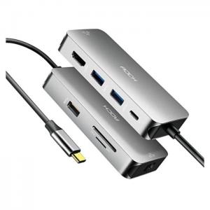 Rock 8 in 1 pd multi-functional adapter converter bp-hdc type c to hdmi+rj45+usb3+sd/tf card reader - rock