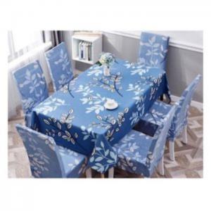 White leaves design table cloth with dining chair cover - deals for less