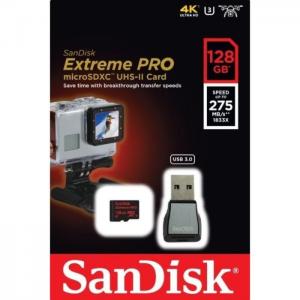 Sandisk sdsqxpj128ggn6m3 micro sdxc extreme pro 275mb/s uhs-ii u3 128gb class 10 with usb 3.0 reader - sandisk