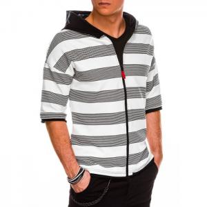 Men's zip-up sweatshirt with short sleeves b1054 - white/black - ombre clothing