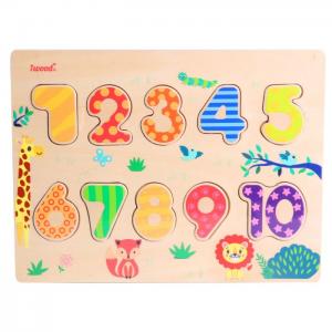 WOODEN PUZZLE NUMBERS: SHAPES AND COLORS TO RECOGNIZE 10 PC - JUGUETES Y PELUCHES NEO
