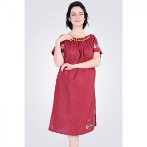 Embroidered dress with beads, vinous - egostyle