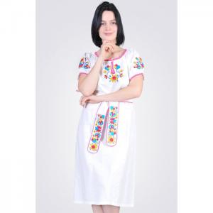 Embroidered dress with lace, white - egostyle