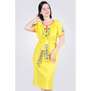 Embroidered dress with lace, yellow - egostyle