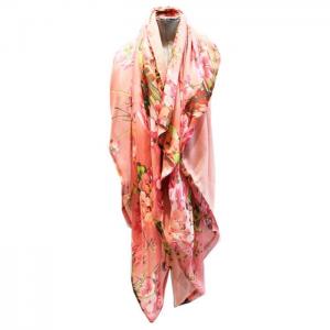 Scarf of silk, shawl, with lining, Pink Flowers - Julunggul