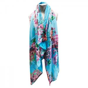 Scarf of silk, shawl, with lining, Blue Flowers - Julunggul