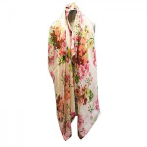 Scarf of silk, shawl, with lining, Beige Flowers - Julunggul
