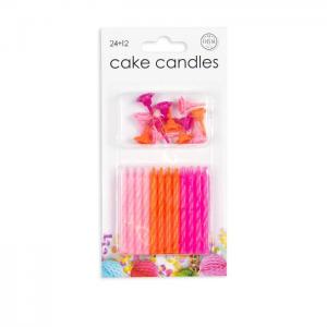 24 cake candles + 12 holders, pink - we fiesta