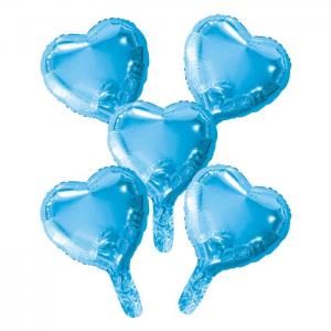5 foilballoons heart, paper straw, 9" - baby blue - we fiesta