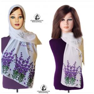 Scarf For Head And Neck-Handmade Printing - Lavender - Cleopatra