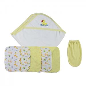 Yellow hooded towel, washcloths and hand washcloth mitt - 6 pc set