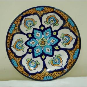 Serving plates (ring brown multy) - handmade blue pottery