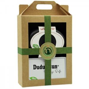 Gift set soap box made of liquid wood, large, velvet black & dudu-osun pure - 150g - unicorn