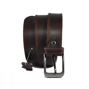 Double stitch leather belt 40mm - dark brown - dab