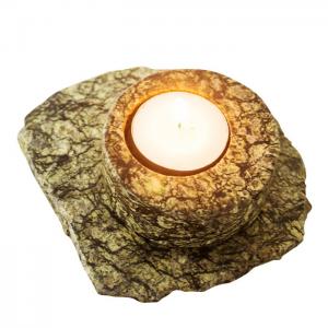 Rough edge tealight holder with stone plate - zambrox