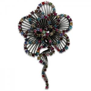 Lo2395 - imitation rhodium white metal brooches with top grade crystal  in multi color - alamode