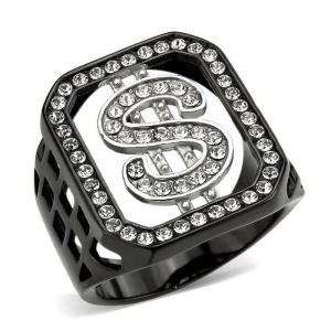 Tk3758 - two tone ip black (ion plating) stainless steel ring with top grade crystal in clear - alamode