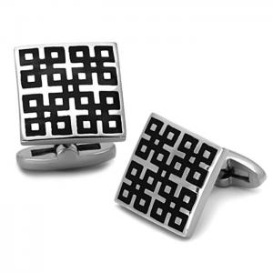Tk1243 - high polished (no plating) stainless steel cufflink with epoxy  in jet - alamode