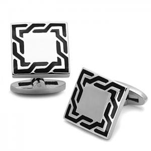 Tk1248 - high polished (no plating) stainless steel cufflink with epoxy  in jet - alamode