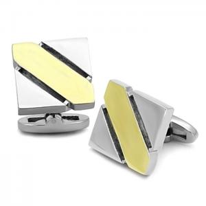 Tk1249 - two-tone ip gold (ion plating) stainless steel cufflink with no stone - alamode