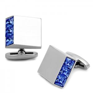 Tk1251 - high polished (no plating) stainless steel cufflink with top grade crystal  in sapphire - alamode