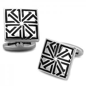 Tk1253 - high polished (no plating) stainless steel cufflink with epoxy  in jet - alamode
