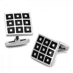 Tk1268 - high polished (no plating) stainless steel cufflink with epoxy  in jet - alamode