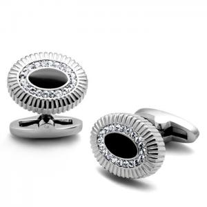 Tk1656 - high polished (no plating) stainless steel cufflink with top grade crystal  in clear - alamode
