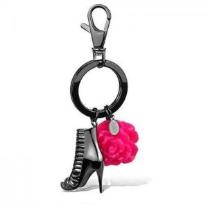 Tk2718 - ip light black  (ip gun) stainless steel key ring with synthetic synthetic stone in rose - alamode