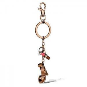 Tk2896 - two tone ip light brown (ip light coffee) stainless steel key ring with aaa grade cz  in clear - alamode