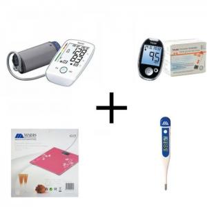 Beurer bm45 arm blood pressure monitor + gl 44 glucose monitor + gl44/50strips + mabis bathroom scale + mabis rigid thermometer - beurer