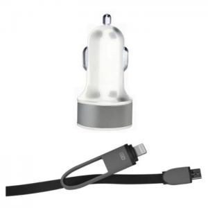 Eklasse ca05 2 usb car charger with 2in1 cable 1m white - eklasse