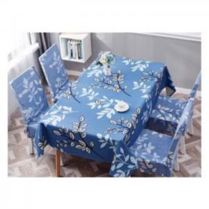 White leaves design table cloth with dining chair cover - deals for less