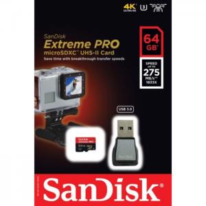 Sandisk sdsqxpj064ggn6m3 micro sdxc extreme pro 275mb/s uhs-ii u3 64gb class 10 with usb 3.0 reader - sandisk