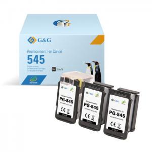 Compatible g&g canon pg545 black 3-pack remanufactured ink cartridges - eco saver - shows ink level - replaces