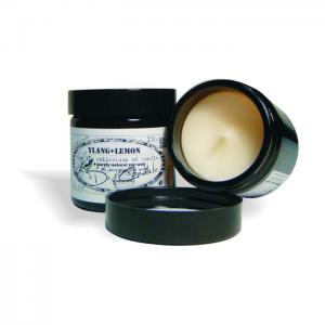Exclusive interior amber glass soy wax candle with a cotton wick, 60ml/2.03 oz - ylang ylang + lemon - Candle.lv
