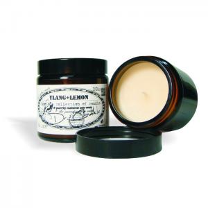 Exclusive interior amber glass soy wax candle with a cotton wick, 120ml/4.06 oz - ylang ylang + lemon - Candle.lv