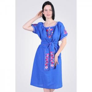 Embroidered dress with lace, blue - egostyle