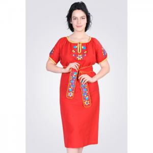 Embroidered dress with lace, red - egostyle