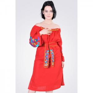 Embroidered dress "future tree", red - egostyle