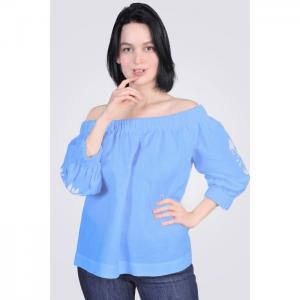 Linen tunic with embroidery, celestial blue - egostyle
