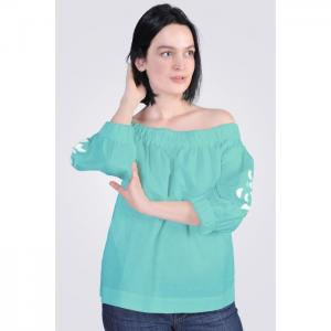 Linen tunic with embroidery, menthol - egostyle