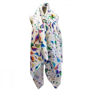 Scarf of silk, shawl, with lining, White Birds - Julunggul