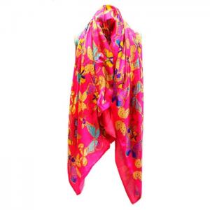 Scarf of silk, shawl, with lining, Fucsia Butterflies - Julunggul